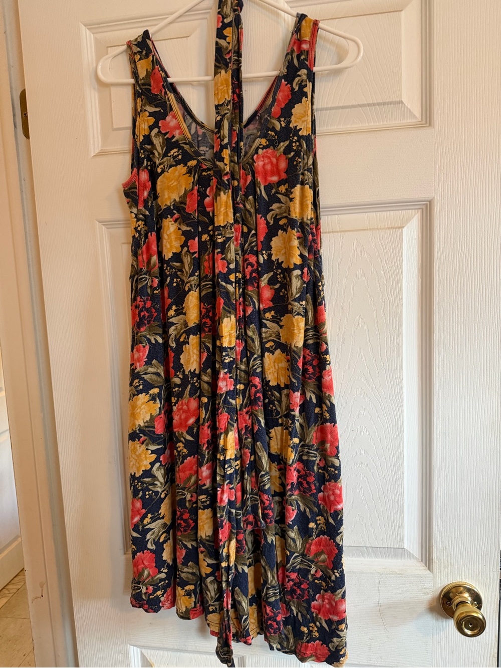 Latched Mama Navy Floral Sleeveless Jumpsuit with Red & Yellow Blooms